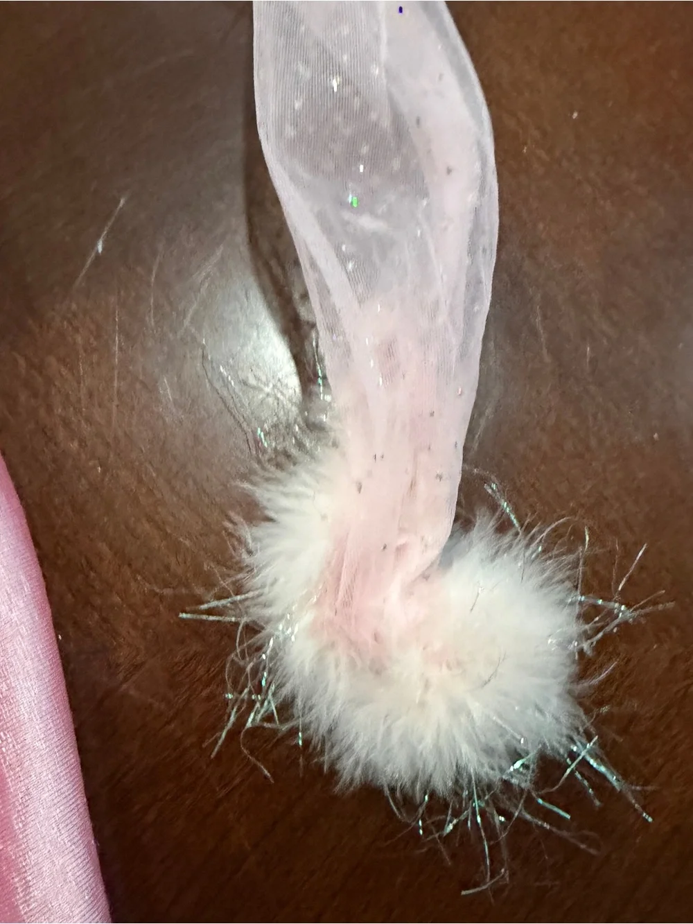 Barbie Girls Pink Sparkle Dress with Feather Trim. Sz M